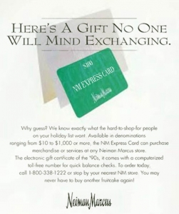 1974 Neiman Marcus gift card ad