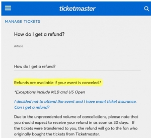 Ticketmaster retroactively changes refund policy